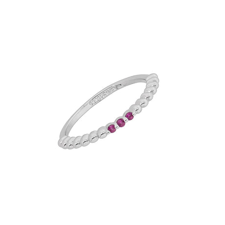 Anillo Bolitas Con Piedra Rosa