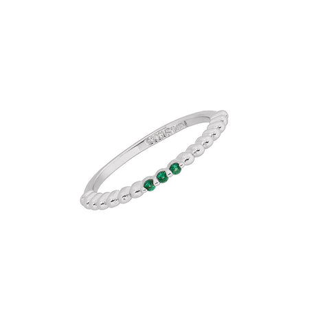 Anillo Bolitas Con Piedra Verde